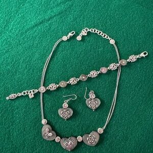 Vintage Brighton Silver Heart Necklace Set